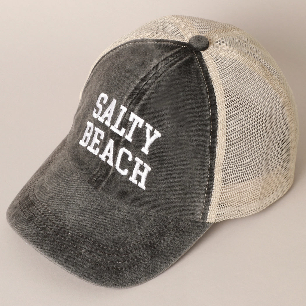 Salty Beach (Charcoal) Embroidered Mesh-Back Hat