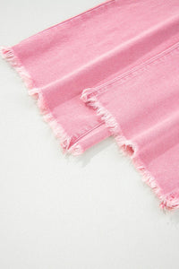 Dolly Pink Acid-Washed Cropped Wide Leg Jeans