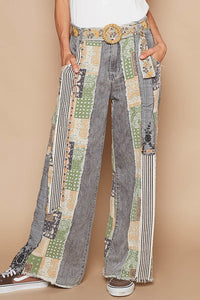 Moody Scape Denim & Linen Patchwork Pants