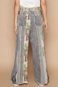 Moody Scape Denim & Linen Patchwork Pants