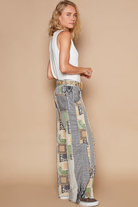 Moody Scape Denim & Linen Patchwork Pants