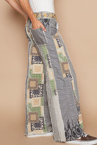 Moody Scape Denim & Linen Patchwork Pants