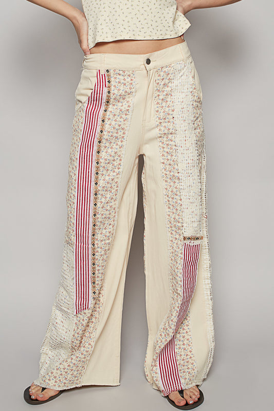 Boho Wild Child Denim & Linen Patchwork Pants