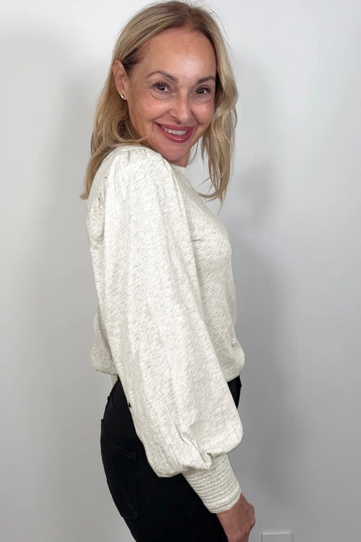 Light Ash 95% Cotton Puff Sleeve Top