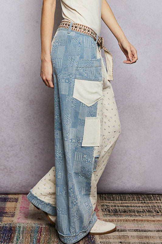 Dilly Dally Denim & Linen Patchwork Pants