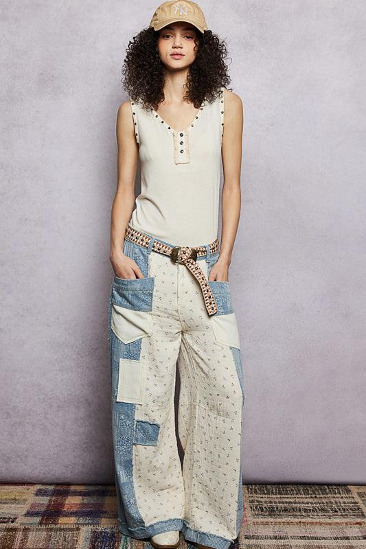 Dilly Dally Denim & Linen Patchwork Pants