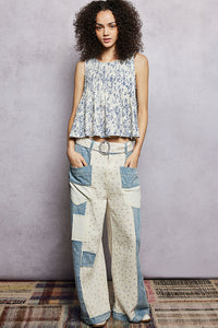 Dilly Dally Denim & Linen Patchwork Pants