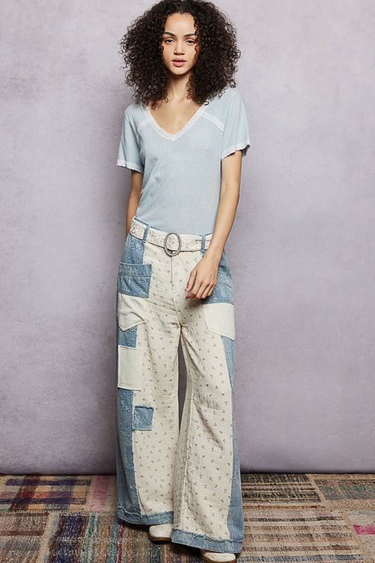 Dilly Dally Denim & Linen Patchwork Pants