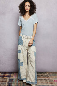 Dilly Dally Denim & Linen Patchwork Pants