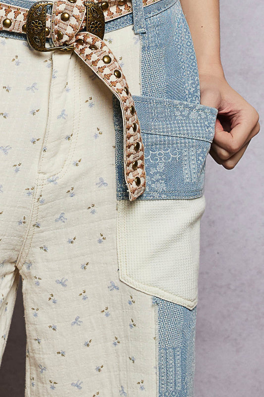Dilly Dally Denim & Linen Patchwork Pants