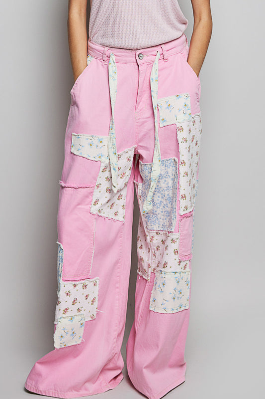 Pink Lemonade Denim Linen Patchwork Pants