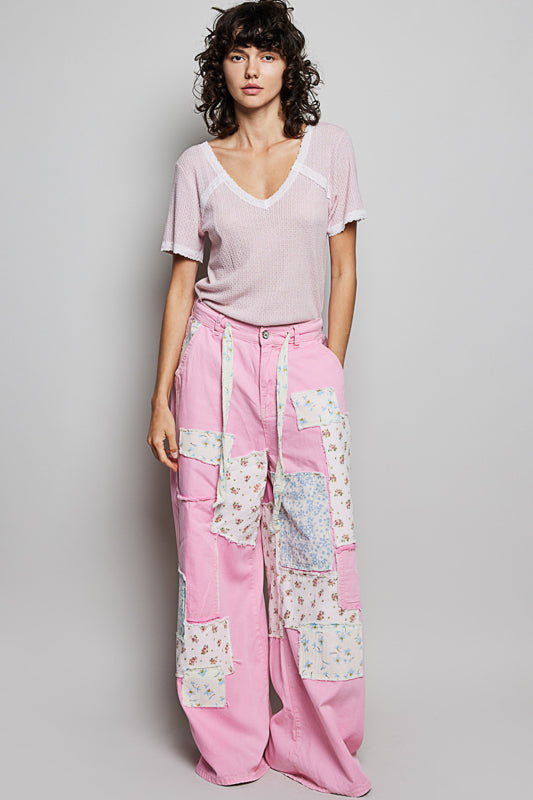 Pink Lemonade Denim Linen Patchwork Pants