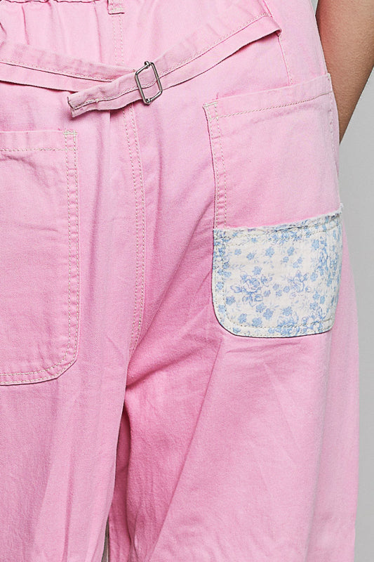Pink Lemonade Denim Linen Patchwork Pants