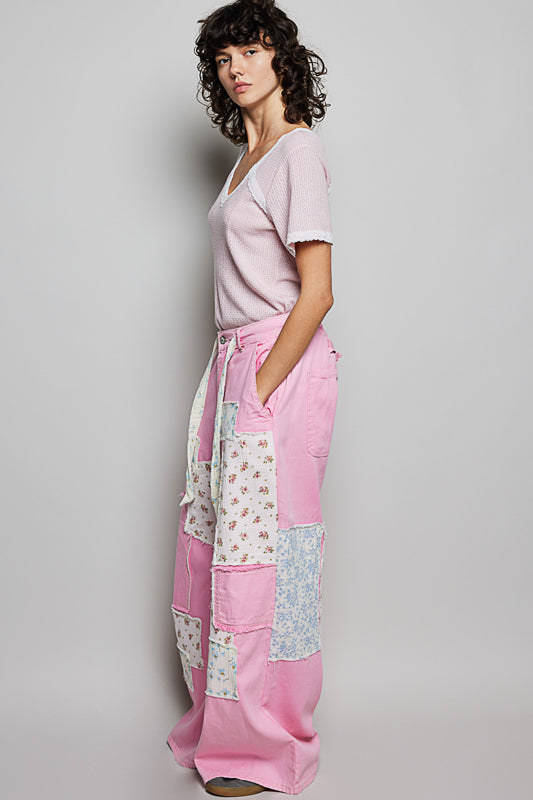 Pink Lemonade Denim Linen Patchwork Pants