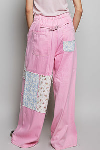 Pink Lemonade Denim Linen Patchwork Pants
