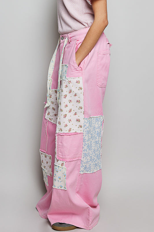 Pink Lemonade Denim Linen Patchwork Pants