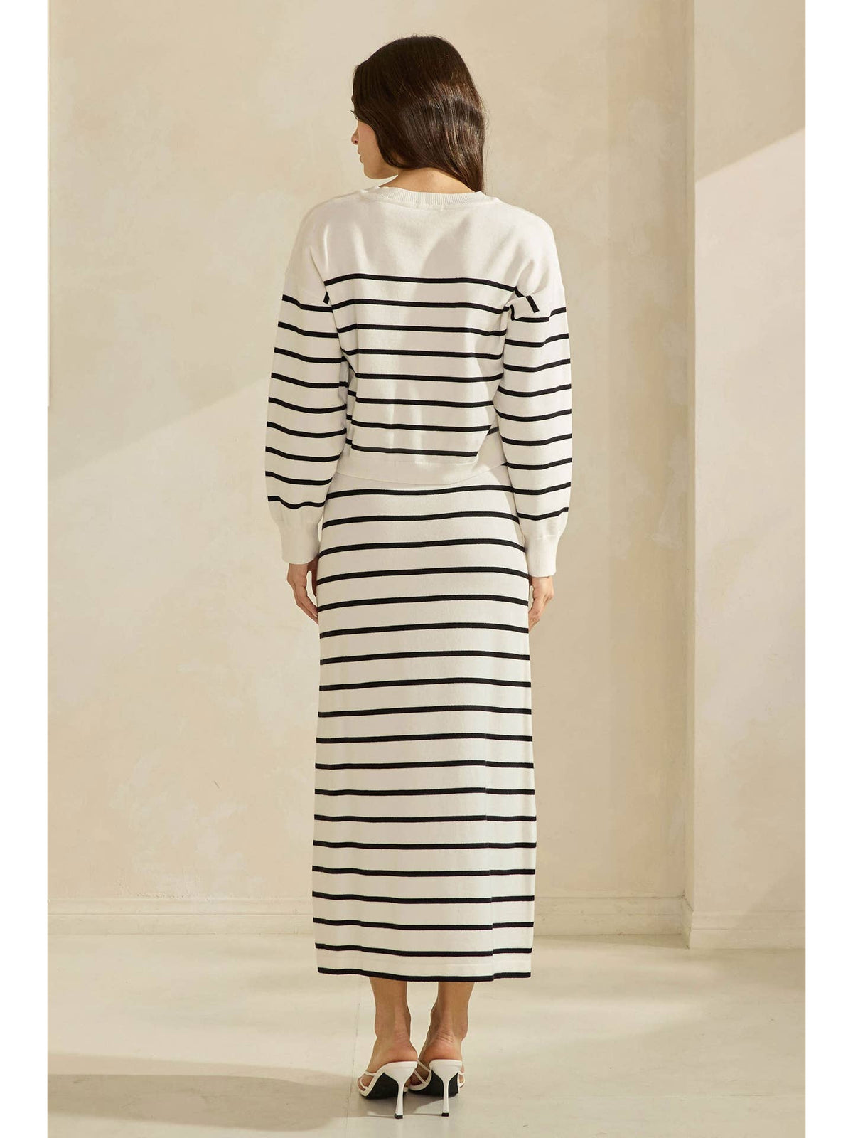 Ivory w/Black Stripes V-Neck Soft Sweater