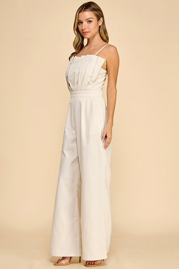 Accordian Shape (Cream) Cami Linen Jumpsuit