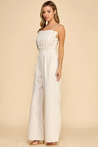 Accordian Shape (Cream) Cami Linen Jumpsuit
