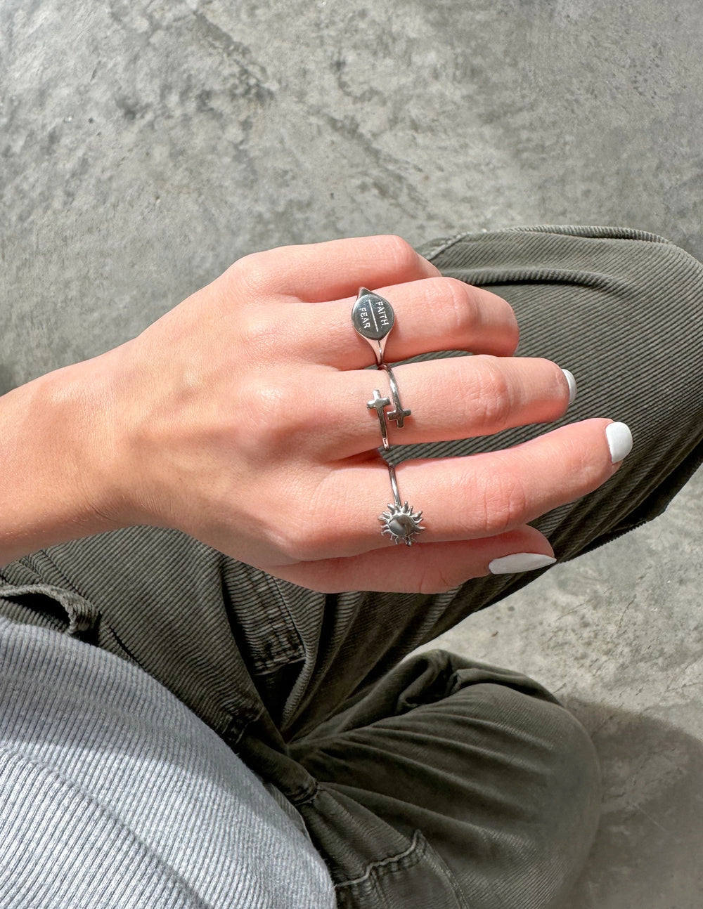 "Faith Over Fear" Silver-Colored Ring