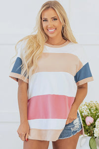 Multicolour Colorblock Patchwork Side Split Tunic T Shirt
