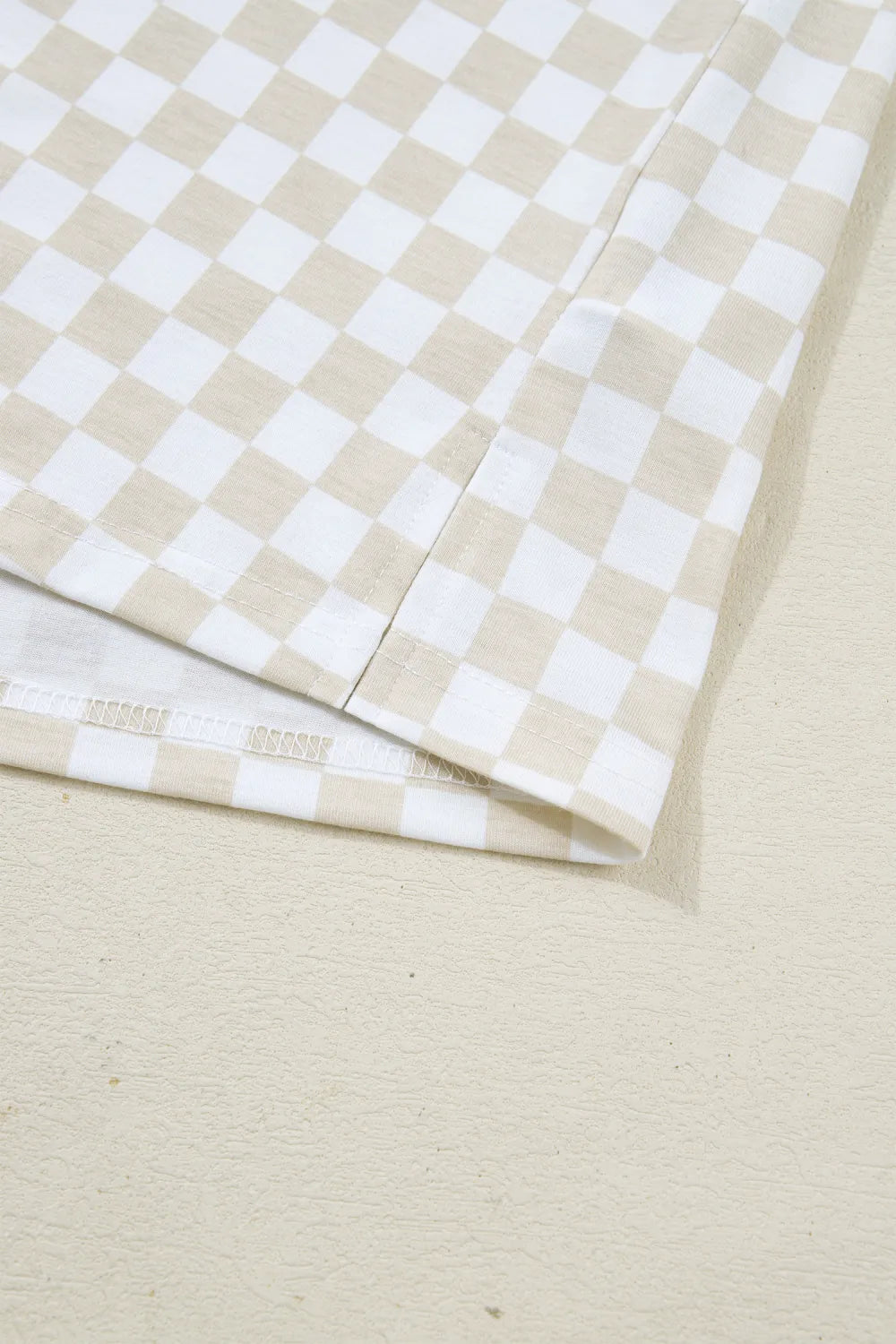 Khaki & White 2pc Checkered Print Half Sleeve Loungewear with Pockets