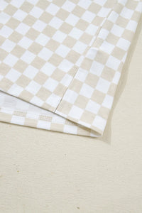 Khaki & White 2pc Checkered Print Half Sleeve Loungewear with Pockets