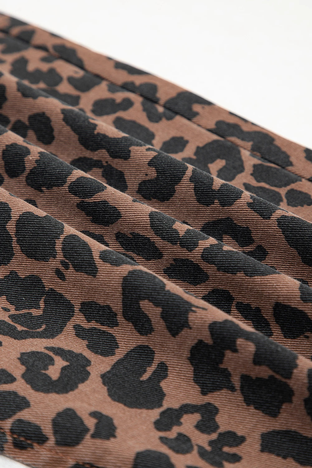 Brown Leopard Frayed-Bottom Denim Skirt with Slit
