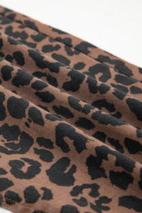Brown Leopard Frayed-Bottom Denim Skirt with Slit