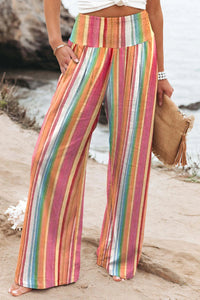 Judy Striped Multi-Color Smocked High-Waist Lightweight Pants