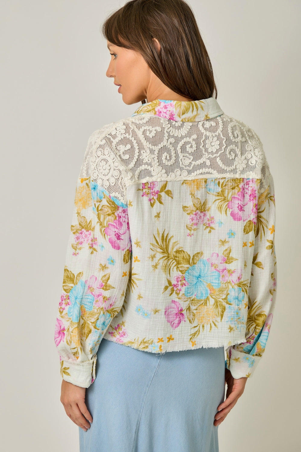 White Floral 100% Cotton and Lace Lightweight Jacket
