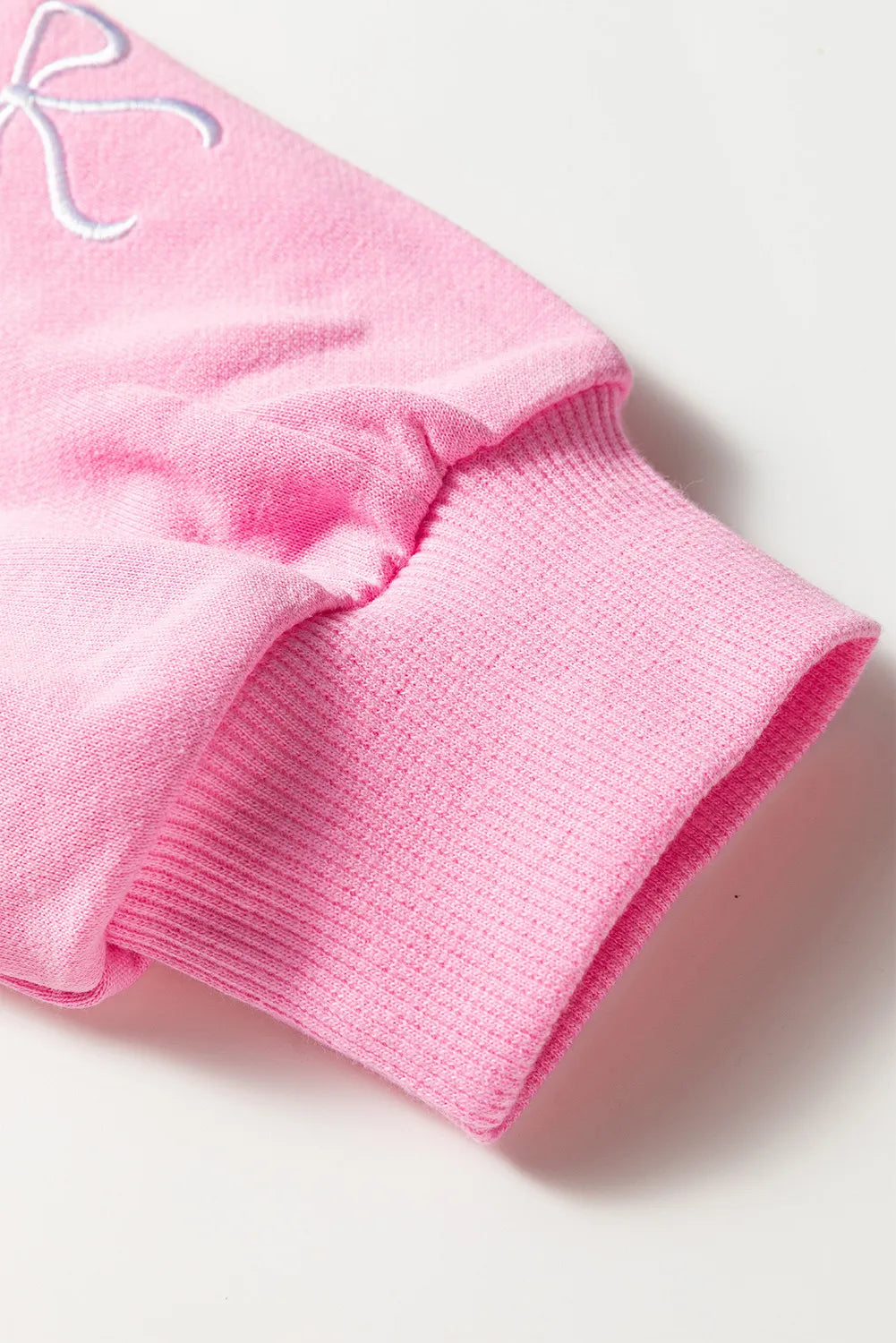 Pink, Bow Embroidered 2pc Sweatshirt & Shorts Loungewear Set with Pockets
