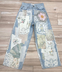 Patchwork Printed Barrel Jeans
