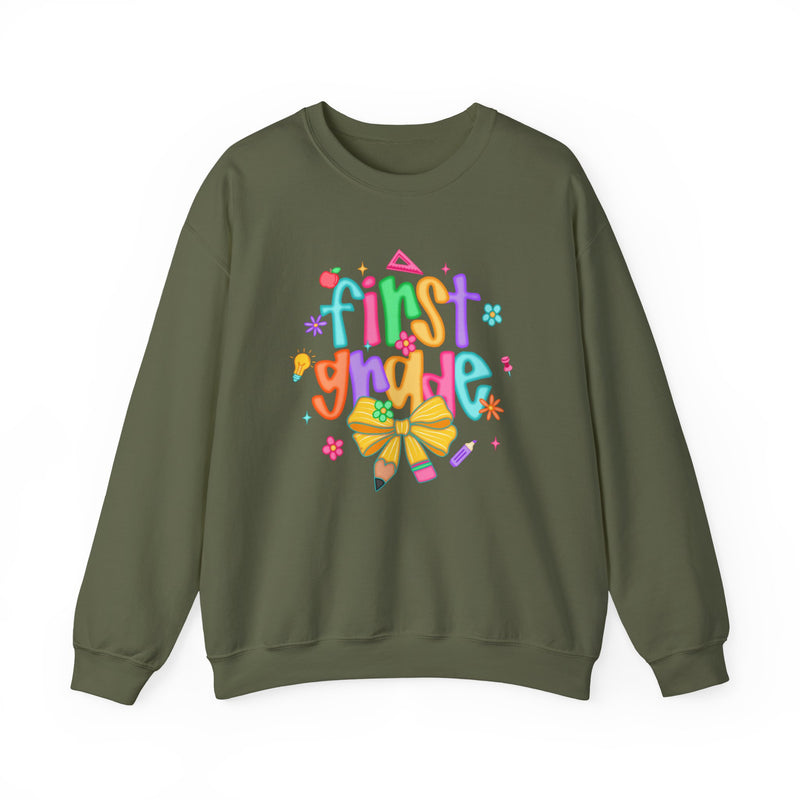 Coquette First Grade Pencil Bow – Gildan Heavy Blend | Trendy Women’s Soft Sweatshirt. Direct to Garment. Printed & Shipped in the USA. Unisex Sizes.
