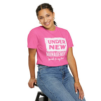 Under New Management "Speak to My Fiancé" - Comfort Colors | Trendy Men's and Women's T-Shirt. Direct to Garment. Printed & Shipped in the USA. Unisex Sizes.
