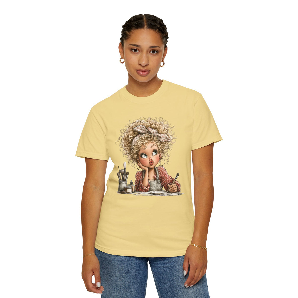 Cute Artist Curly Girl - Comfort Colors | Trendy Women's T-Shirt. Direct to Garment. Printed & Shipped in the USA. Unisex Sizes.