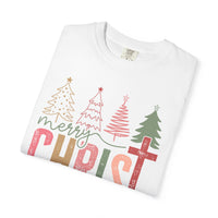 Merry ChrisTmas Christian Faith Graphic - Comfort Colors | Trendy Women's T-Shirt. Direct to Garment. Printed & Shipped in the USA. Unisex Sizes.