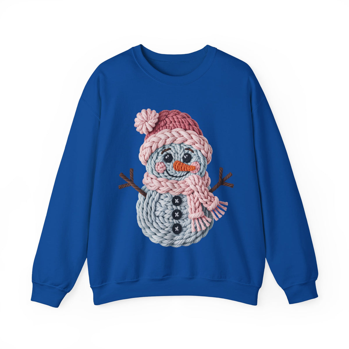 Cute Yarn Snowman - Pink Scarf Faux Yarn – Gildan Heavy Blend | Trendy Women’s Soft Sweatshirt. Direct to Garment. Printed & Shipped in the USA. Unisex Sizes.
