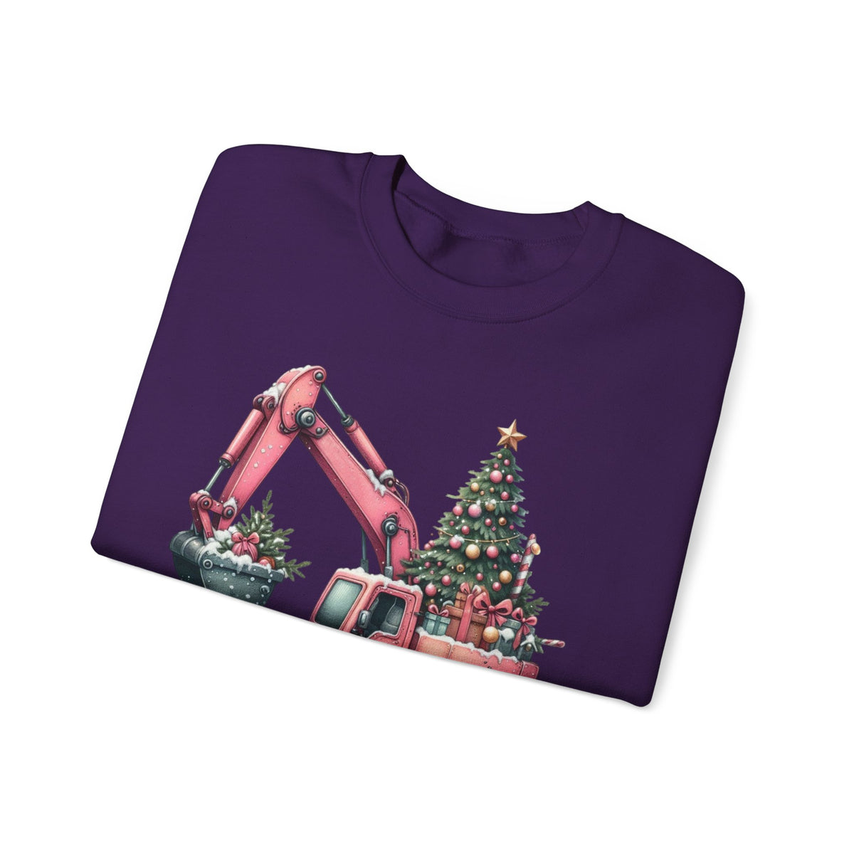 Excavator Merry Christmas Construction – Gildan Heavy Blend | Trendy Women’s Soft Sweatshirt. Direct to Garment. Printed & Shipped in the USA. Unisex Sizes.