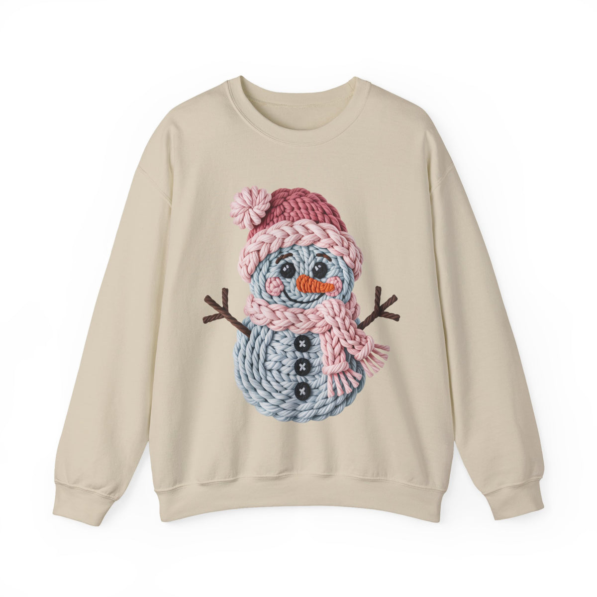 Cute Yarn Snowman - Pink Scarf Faux Yarn – Gildan Heavy Blend | Trendy Women’s Soft Sweatshirt. Direct to Garment. Printed & Shipped in the USA. Unisex Sizes.