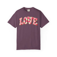 Faux Crochet Checkered LOVE - Comfort Colors | Trendy Women's T-Shirt. Direct to Garment. Printed & Shipped in the USA. Unisex Sizes.