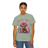 Birthday Girl, Highland Cow - Comfort Colors | Trendy Women's T-Shirt. Direct to Garment. Printed & Shipped in the USA. Unisex Sizes.