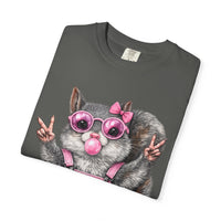 Cute But Feral, Squirrel in Pink Bibs - Comfort Colors | Trendy Women's T-Shirt. Direct to Garment. Printed & Shipped in the USA. Unisex Sizes.