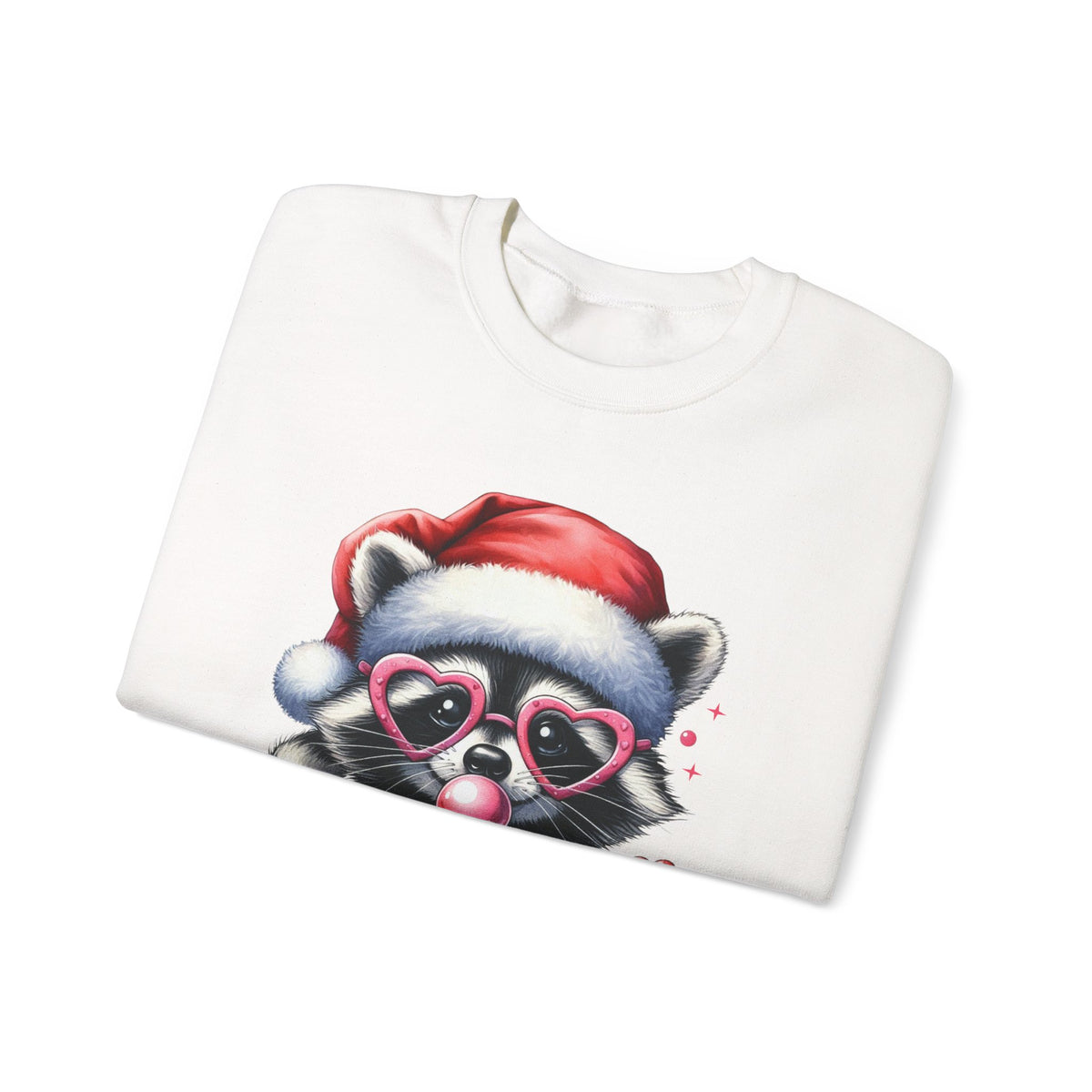 Merry Trashmas Bubblegum Raccoon w/Santa Hat Christmas – Gildan Heavy Blend | Trendy Women’s Soft Sweatshirt. Direct to Garment. Printed & Shipped in the USA. Unisex Sizes.