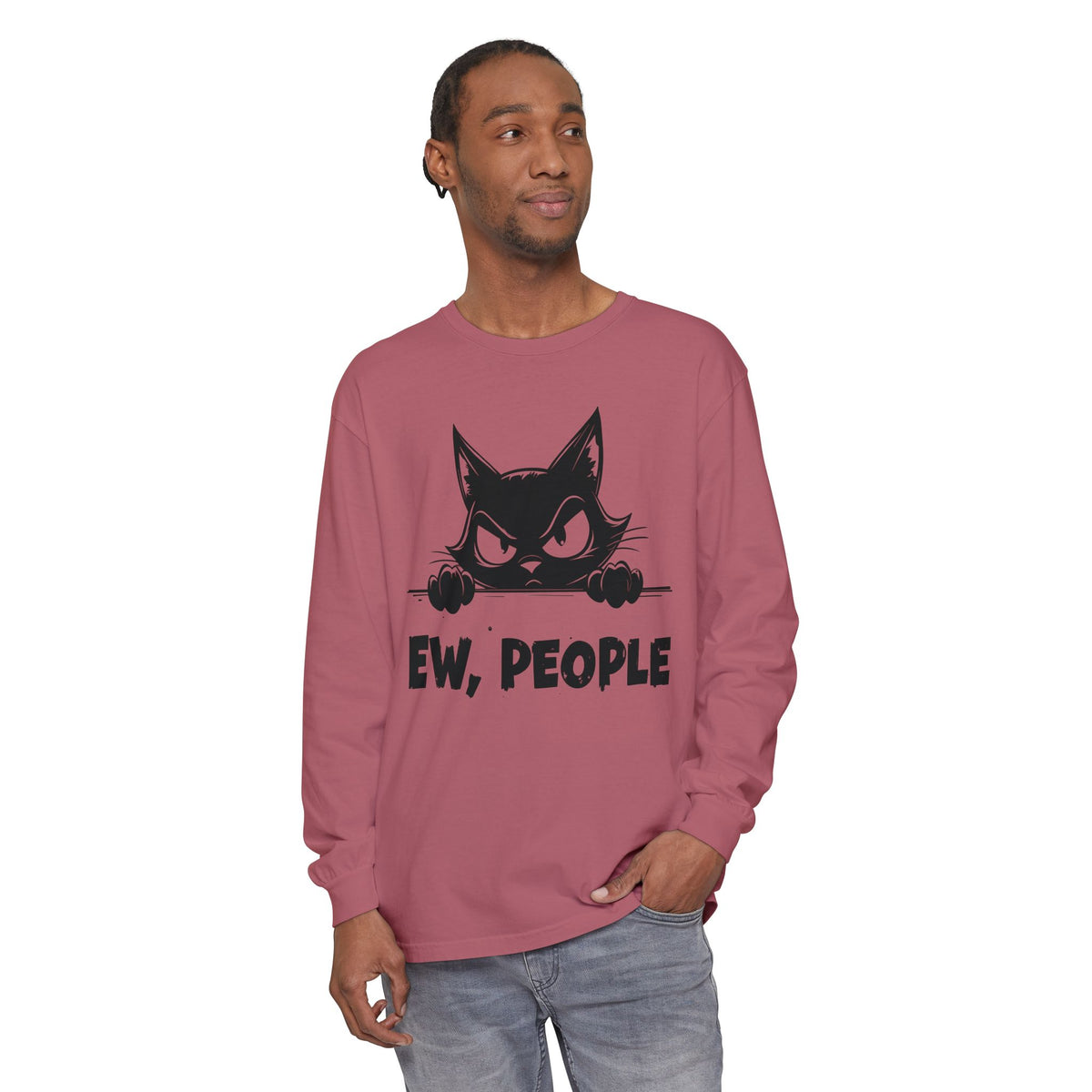 Ew People, Grumpy Cat - Comfort Colors | Trendy Women's and Men's Long Sleeve T-Shirt. Direct to Garment. Printed & Shipped in the USA. Unisex Sizes.