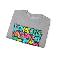 Let Me Tell You About My Jesus - Christian Colorful – Gildan Heavy Blend | Trendy Women’s Soft Sweatshirt. Direct to Garment. Printed & Shipped in the USA. Unisex Sizes.