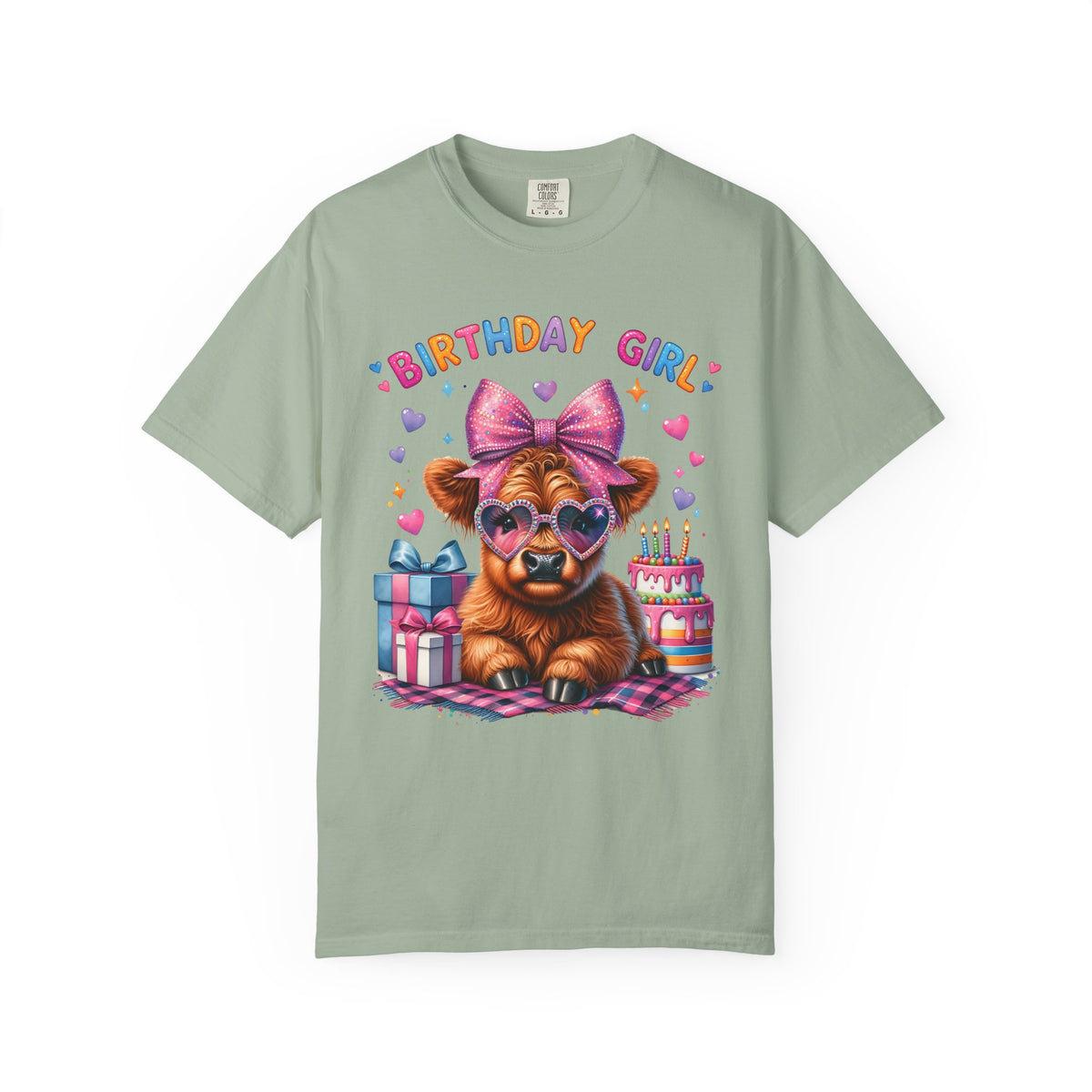 Birthday Girl, Highland Cow - Comfort Colors | Trendy Women's T-Shirt. Direct to Garment. Printed & Shipped in the USA. Unisex Sizes.