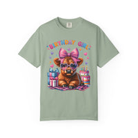 Birthday Girl, Highland Cow - Comfort Colors | Trendy Women's T-Shirt. Direct to Garment. Printed & Shipped in the USA. Unisex Sizes.