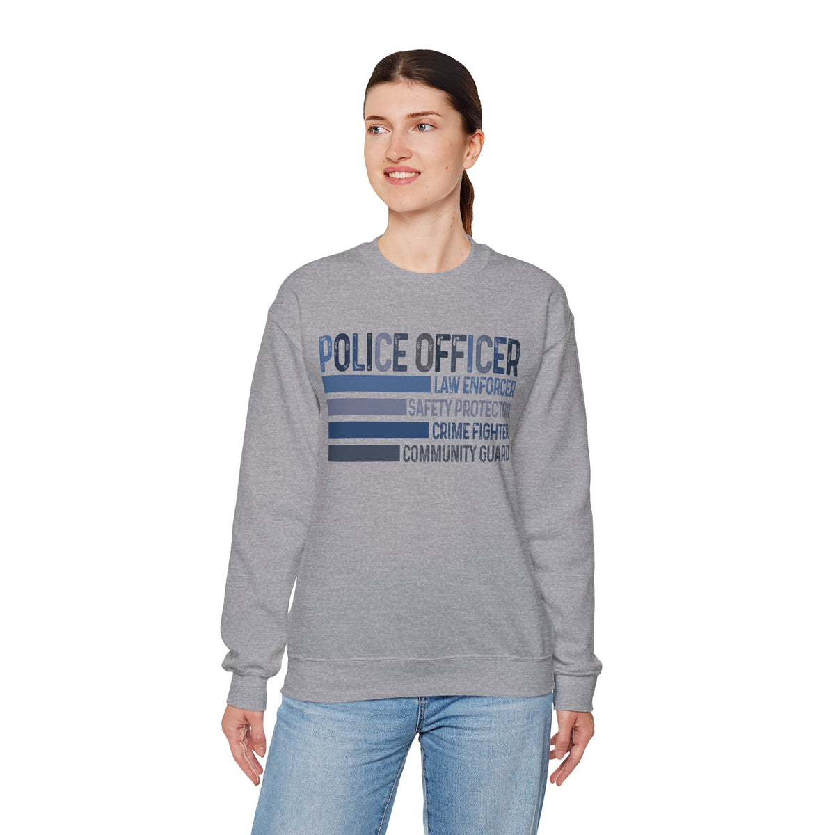 Police Officer - Description – Gildan Heavy Blend | Trendy Men's and Women’s Soft Sweatshirt. Direct to Garment. Printed & Shipped in the USA. Unisex Sizes.