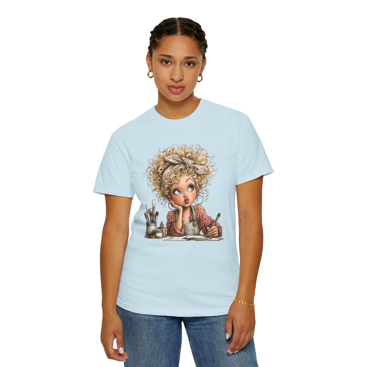 Cute Artist Curly Girl - Comfort Colors | Trendy Women's T-Shirt. Direct to Garment. Printed & Shipped in the USA. Unisex Sizes.